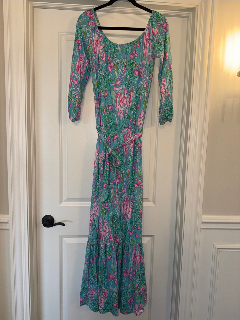 Lilly Pulitzer Teal and Pink Floral Maxi Dress